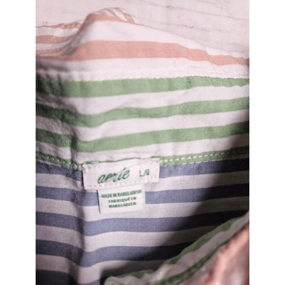 Aerie Womens Large Colorblock Striped Button Down Shirt Oversized Pastel Coastal - Picture 3 of 7